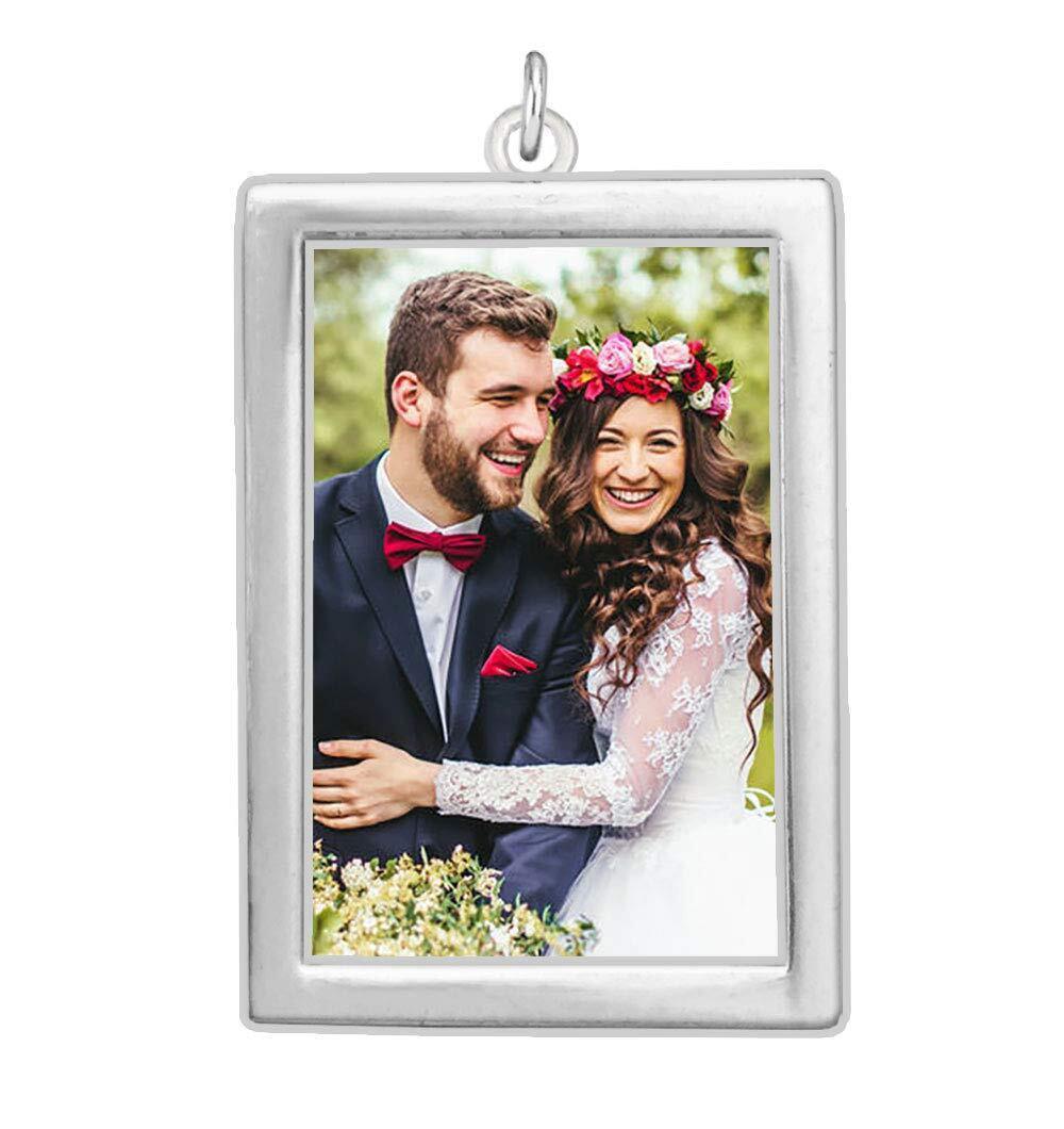6137 Wedding Bouquet Photo Charm Silver Plated Rectangle Double Sided 1